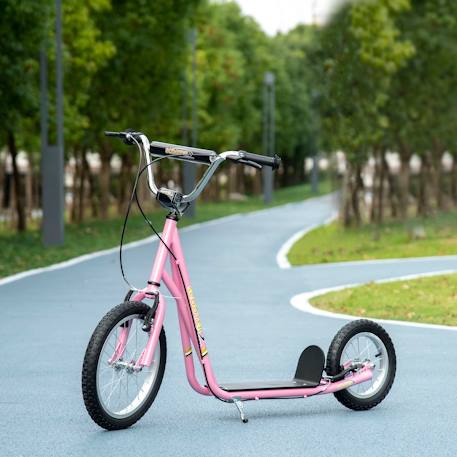 Trottinette patinette enfant grands pneus guidon réglable poignées freins et béquille acier Rose 2 - vertbaudet enfant 