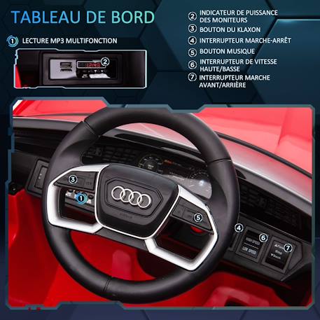 Voiture électrique enfant audi e-tron sportback s line 12 v 8 km/h max. - effets sonores, lumineux - télécommande Blanc+Noir+Rouge 17 - vertbaudet enfant 