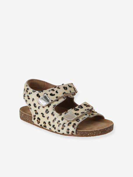 Sandales scratchées cuir motif léopard enfant beige imprimé 1 - vertbaudet enfant 
