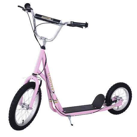 Trottinette patinette enfant grands pneus guidon réglable poignées freins et béquille acier Rose 1 - vertbaudet enfant 