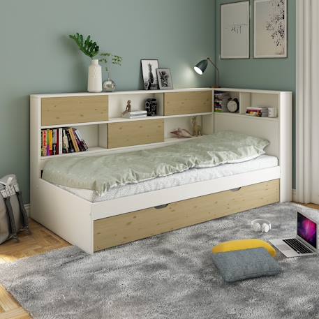 Tiroir lit gigogne pin massif naturel ambre Bois naturel 4 - vertbaudet enfant 
