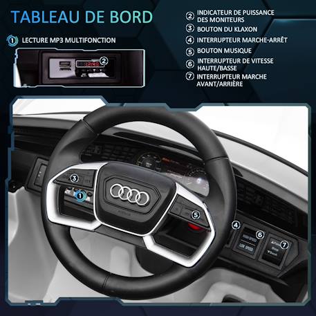 Voiture électrique enfant audi e-tron sportback s line 12 v 8 km/h max. - effets sonores, lumineux - télécommande Blanc+Noir+Rouge 6 - vertbaudet enfant 