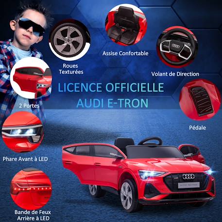 Voiture électrique enfant audi e-tron sportback s line 12 v 8 km/h max. - effets sonores, lumineux - télécommande Blanc+Noir+Rouge 15 - vertbaudet enfant 