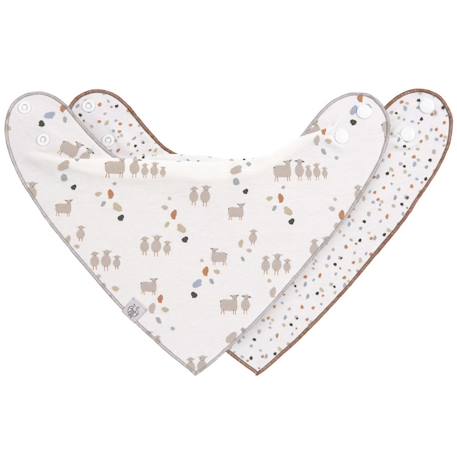 Lot de 2 bavoirs bandanas Blanc+Ecru imprimé 1 - vertbaudet enfant 