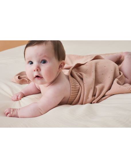 Couverture en tricot bio Bleu+Marron+Rose 14 - vertbaudet enfant 