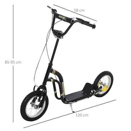 Trottinette patinette enfant grands pneus guidon réglable 2 freins béquille Blanc+Noir 7 - vertbaudet enfant 