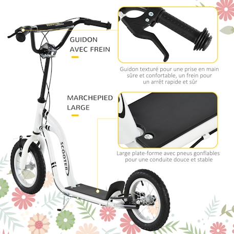 Trottinette patinette enfant grands pneus guidon réglable 2 freins béquille Blanc+Noir 4 - vertbaudet enfant 