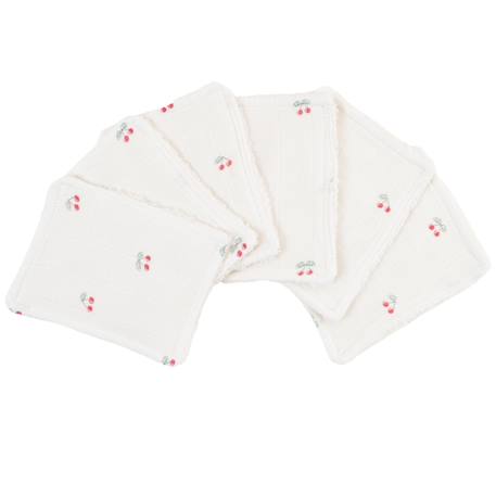 Lot de 12 lingettes lavables coton bio Cerises+Fleurs beiges 2 - vertbaudet enfant 