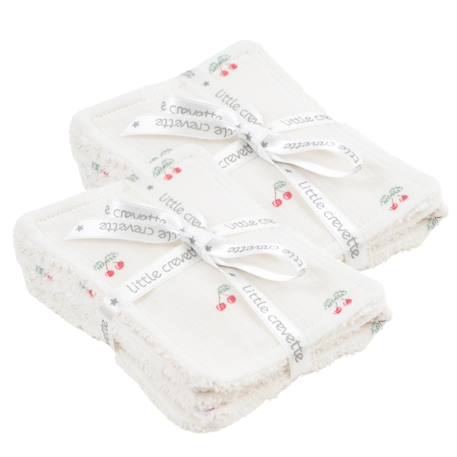 Lot de 12 lingettes lavables coton bio Cerises+Fleurs beiges 1 - vertbaudet enfant 
