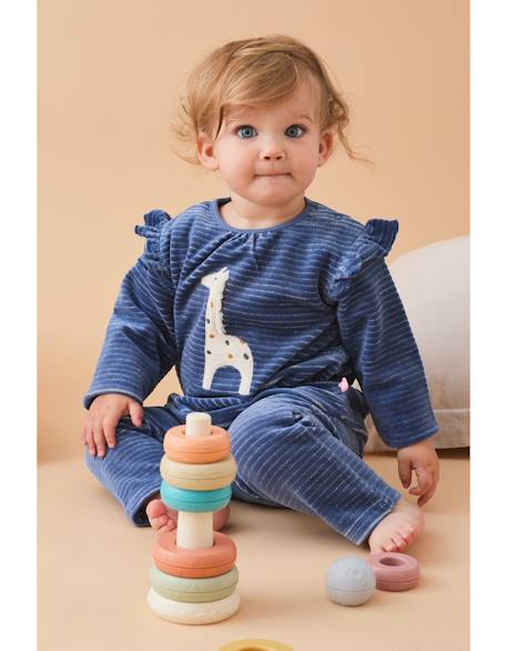 Pyjama en velours côtelé girafe Bleu 2 - vertbaudet enfant 