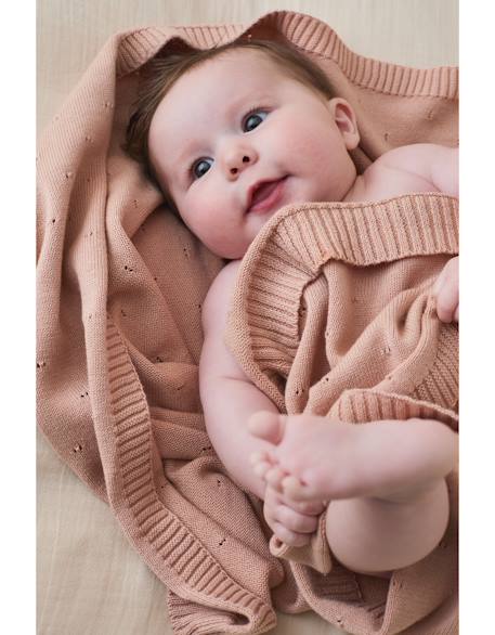 Couverture en tricot bio Bleu+Marron+Rose 15 - vertbaudet enfant 