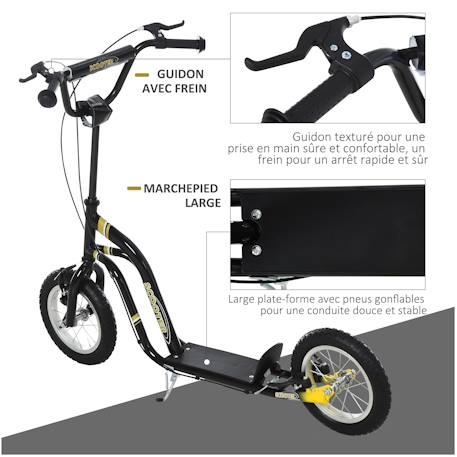 Trottinette patinette enfant grands pneus guidon réglable 2 freins béquille Blanc+Noir 9 - vertbaudet enfant 