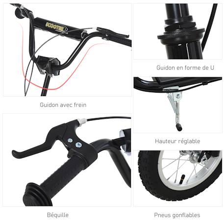 Trottinette patinette enfant grands pneus guidon réglable 2 freins béquille Blanc+Noir 10 - vertbaudet enfant 