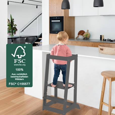 Tour d'apprentissage évolutive en bambou fsc® Anthracite+Blanc+Blanc - naturel+Naturel 5 - vertbaudet enfant 
