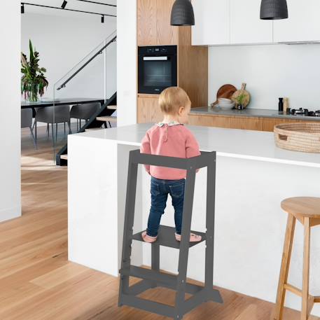 Tour d'apprentissage évolutive en bambou fsc® Anthracite+Blanc+Blanc - naturel+Naturel 2 - vertbaudet enfant 
