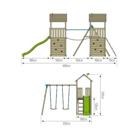 Aire de jeux xxl double tours laurier bois fsc® Marron - bleu - vert 3 - vertbaudet enfant 
