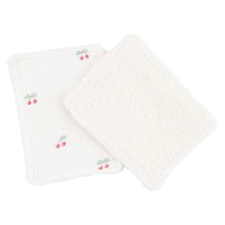 Lot de 12 lingettes lavables coton bio Cerises+Fleurs beiges 3 - vertbaudet enfant 