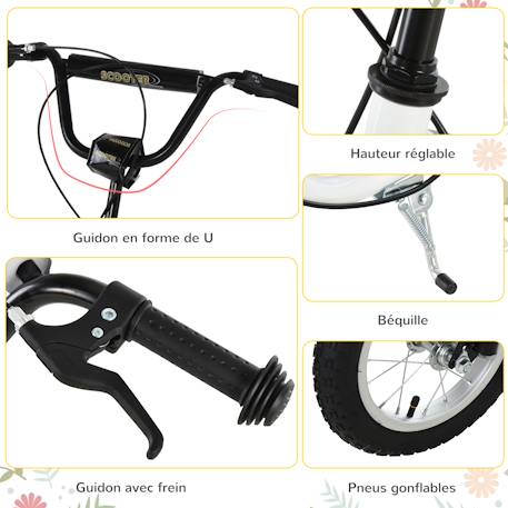 Trottinette patinette enfant grands pneus guidon réglable 2 freins béquille Blanc+Noir 5 - vertbaudet enfant 