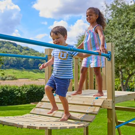 Aire de jeux double plateforme bruyère bois fsc® Marron - bleu - vert 2 - vertbaudet enfant 
