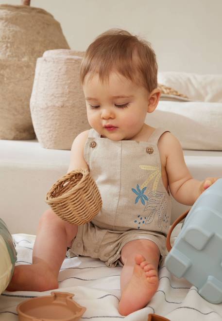 Salopette bébé en lin mélangé moka Beige 1 - vertbaudet enfant 