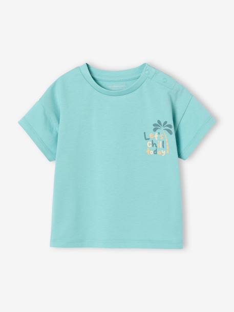 T-shirt grand motif dos bébé pressions épaule turquoise 1 - vertbaudet enfant 