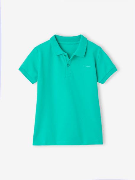 Polo garçon manches courtes broderie poitrine blanc+bleu+jaune pâle+kaki clair+MARINE+terracotta+vert émeraude 25 - vertbaudet enfant 