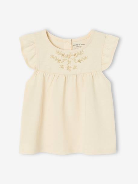 T-Shirt Bébé Brodé Vanille Vertbaudet - 24 Mois (86cm) - 100% Coton - Encolure Pressions Dos