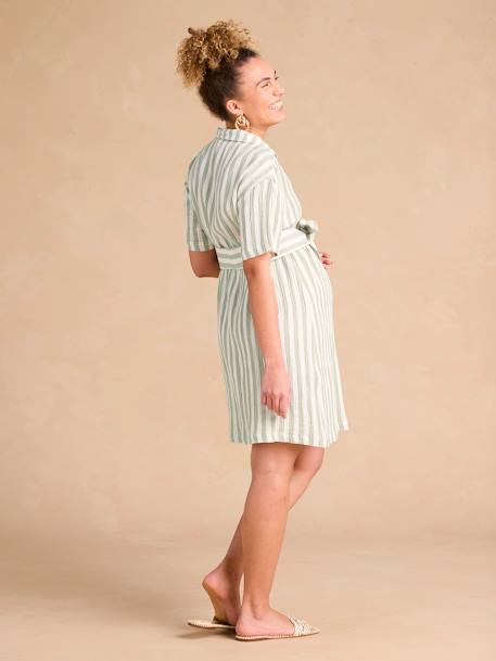 Robe chemise à larges rayures grossesse et allaitement en gaze de coton vert sauge 2 - vertbaudet enfant 