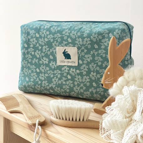 Trousse de toilette coton bio Bleu+Bois de rose+Caramel+Fleurs beiges+Vert sapin+Vichy vert 19 - vertbaudet enfant 