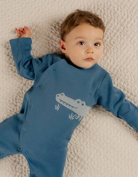 Pyjama bébé coton gaufré Bleu 2 - vertbaudet enfant 
