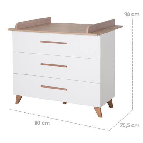 Commode à langer évolutive 3 tiroirs à extension totale ole Blanc - chêne foncé 3 - vertbaudet enfant 
