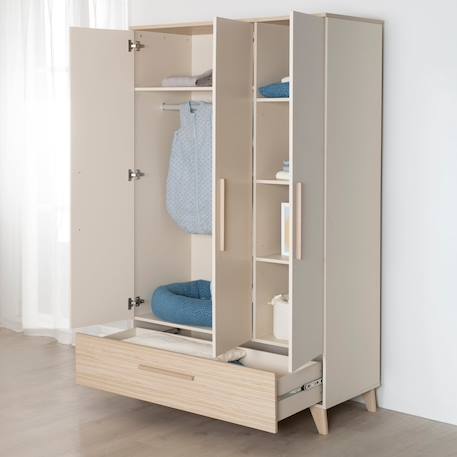 Armoire bébé 3 portes 1 tiroir - fermeture douce sidney Cashmere / chêne 6 - vertbaudet enfant 