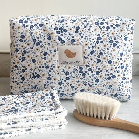 Trousse de toilette coton bio Bleu+Bois de rose+Caramel+Fleurs beiges+Vert sapin+Vichy vert 2 - vertbaudet enfant 