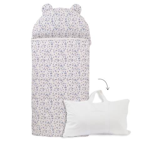 Sac de couchage coton bio Bleu+Fleurs beiges 1 - vertbaudet enfant 