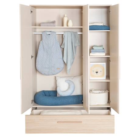 Armoire bébé 3 portes 1 tiroir - fermeture douce sidney Cashmere / chêne 3 - vertbaudet enfant 
