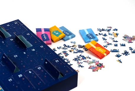 24 puzzles de 50 pièces - Calendrier de l'avent noël à travers la fenêtre Bleu 2 - vertbaudet enfant 