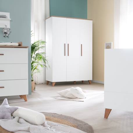 Armoire bébé 3 portes à fermeture douce ole Blanc - chêne foncé 2 - vertbaudet enfant 