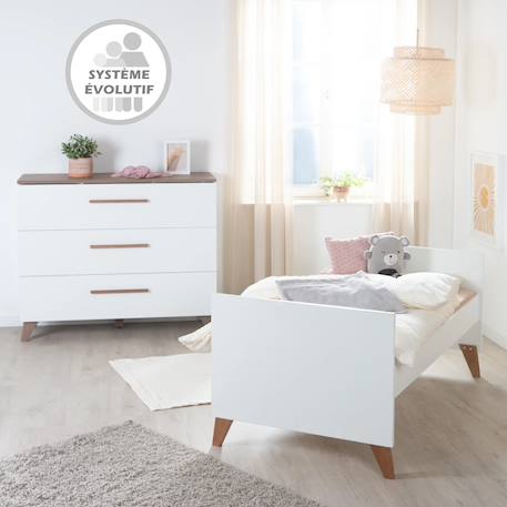 Commode à langer évolutive 3 tiroirs à extension totale ole Blanc - chêne foncé 6 - vertbaudet enfant 