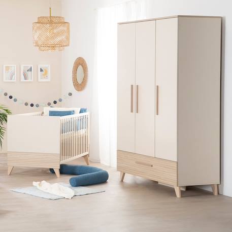 Armoire bébé 3 portes 1 tiroir - fermeture douce sidney Cashmere / chêne 2 - vertbaudet enfant 