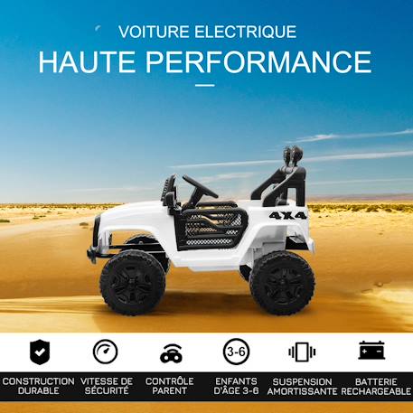Voiture 4x4 électrique enfant 2 x 35 w 5 km/h max. Télécommande effets lumineux sonore Blanc 4 - vertbaudet enfant 