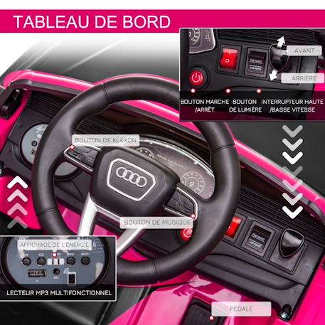 Voiture électrique enfant audi rs q8 - 2 moteurs - télécommande - effets sonores, lumineux Noir+Rose 8 - vertbaudet enfant 