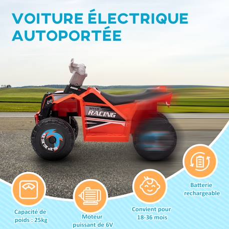 Quad électrique enfant v. Max. 2,5 km/h 6 v Rose+Rouge+Vert 12 - vertbaudet enfant 