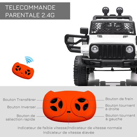 Voiture 4x4 électrique enfant 2 x 35 w 5 km/h max. Télécommande effets lumineux sonore Blanc 6 - vertbaudet enfant 