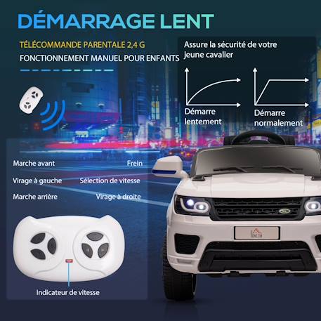 Voiture électrique enfant suv 4x4 - 12v, 5km/h max. - télécommande - nombreux effets Blanc+Noir 6 - vertbaudet enfant 