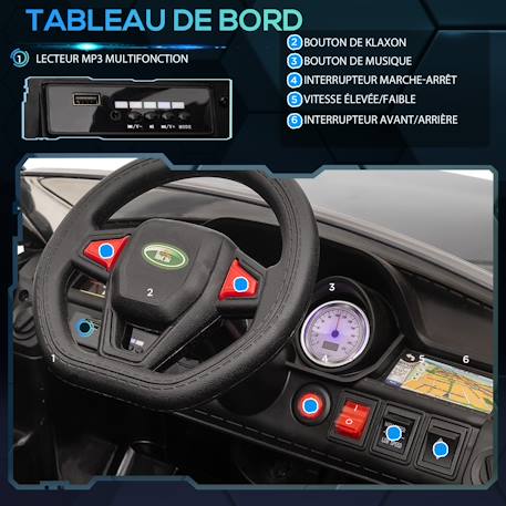 Voiture électrique enfant suv 4x4 - 12v, 5km/h max. - télécommande - nombreux effets Blanc+Noir 11 - vertbaudet enfant 