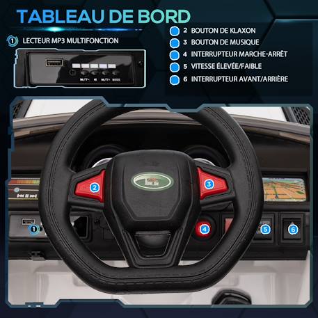 Voiture électrique enfant suv 4x4 - 12v, 5km/h max. - télécommande - nombreux effets Blanc+Noir 5 - vertbaudet enfant 