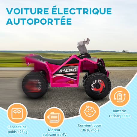 Quad électrique enfant v. Max. 2,5 km/h 6 v Rose+Rouge+Vert 5 - vertbaudet enfant 
