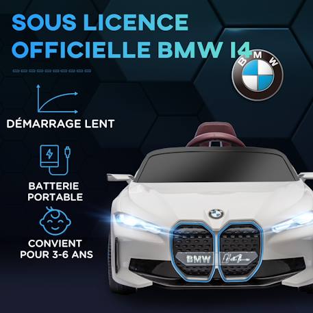 Voiture électrique enfant bmw i4 12v 5km/h max. Nombreux effets télécommande Blanc+Noir 4 - vertbaudet enfant 