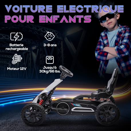 Kart électrique enfant 12v 2 vitesses max. 5 km/h ceinture sécurité Blanc 4 - vertbaudet enfant 