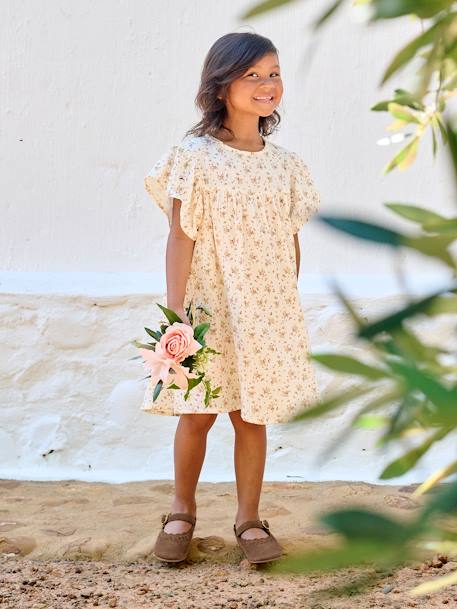 Robe fille en gaze de coton imprimée beige+beige imprimé+rose pâle+vanille 14 - vertbaudet enfant 